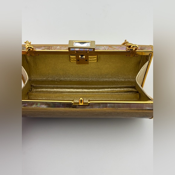 JUDITH LEIBER UNIQUE TINY MINI WOOD ABALONE SHELL PURSE MINAUDIERE BAG COUTURE - Picture 11 of 12